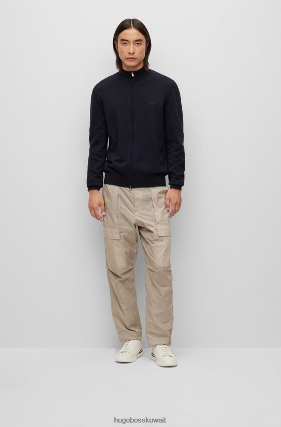 4TFNJN4564 أزرق غامق Hugo Boss سترة هوغو بقصة عادية ومطرزة بشعار الماركة من القطن المنظم باللون الأزرق الداكن