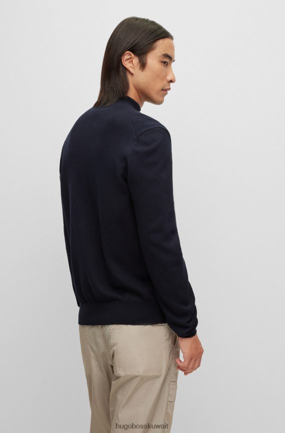 4TFNJN4564 أزرق غامق Hugo Boss سترة هوغو بقصة عادية ومطرزة بشعار الماركة من القطن المنظم باللون الأزرق الداكن