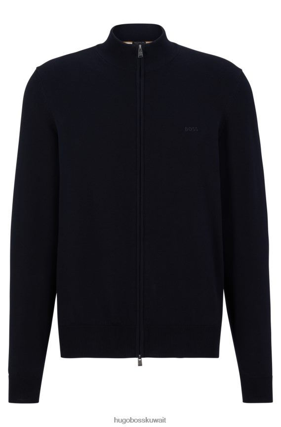 4TFNJN4564 أزرق غامق Hugo Boss سترة هوغو بقصة عادية ومطرزة بشعار الماركة من القطن المنظم باللون الأزرق الداكن