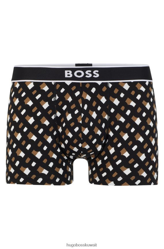 4TFNJN4566 منقوشة سوداء Hugo Boss سروال أسود منقوش بارتفاع منتظم مصنوع من القطن المطاطي مع طباعة هوغو موسمية