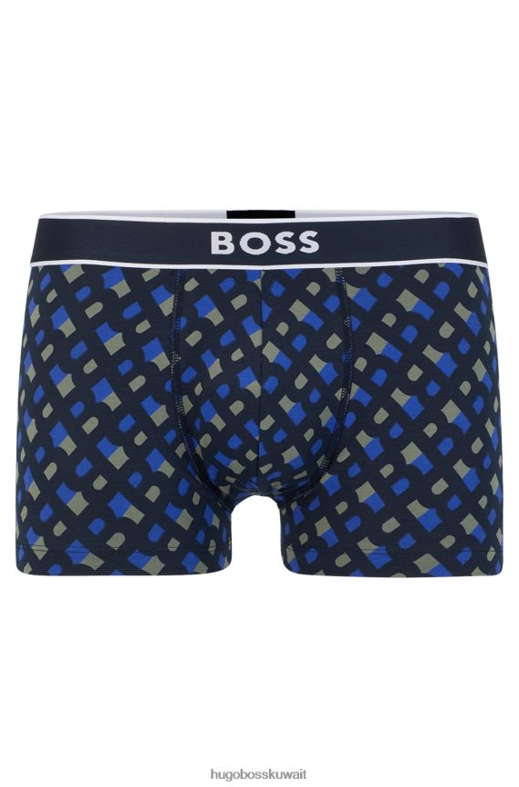 4TFNJN4567 منقوشة باللون الأزرق Hugo Boss سروال داخلي منتظم الارتفاع مصنوع من القطن المطاطي مع طباعة موسمية ونمط أزرق هوغو