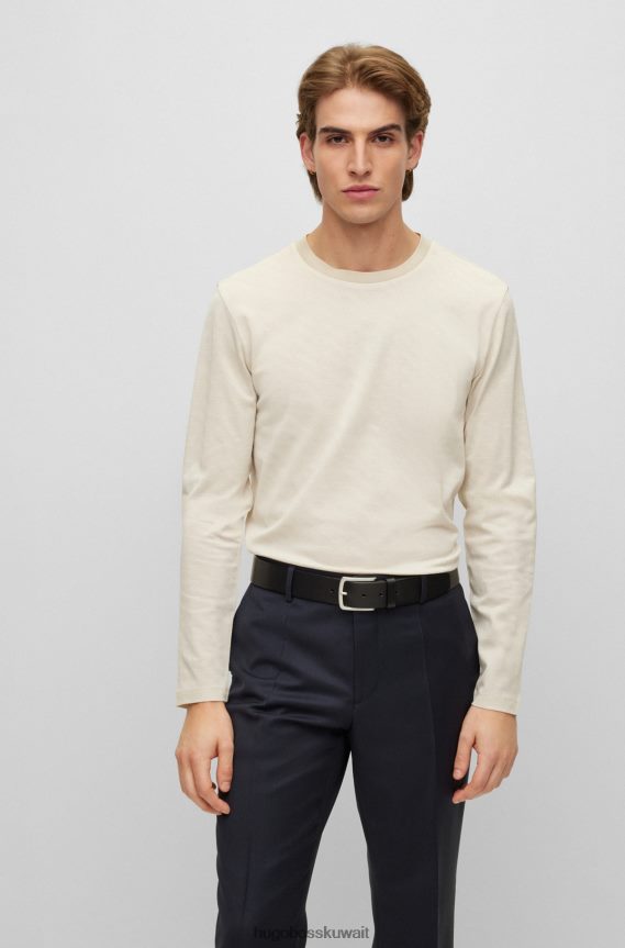 4TFNJN4568 أبيض Hugo Boss تي شيرت هوغو أبيض من قطن مرسيريسد مع نمط جاكار