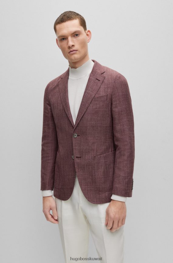 4TFNJN4569 احمر غامق Hugo Boss سترة Hugo ذات اللون الأحمر الداكن ذات المقاس النحيف من الصوف والحرير والكتان