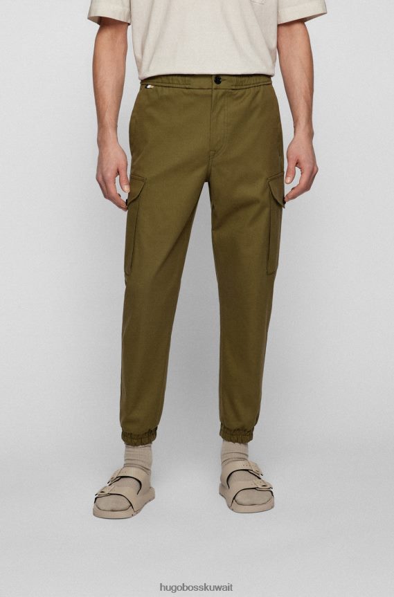 4TFNJN4573 أخضر Hugo Boss بنطال كارجو من مزيج القطن مع حواف مميزة باللون الأخضر