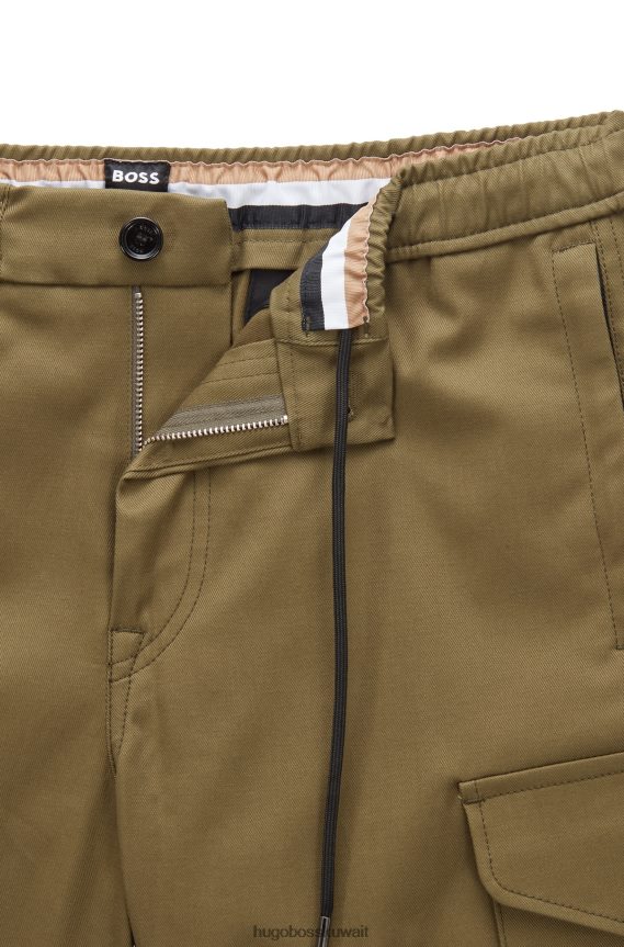 4TFNJN4573 أخضر Hugo Boss بنطال كارجو من مزيج القطن مع حواف مميزة باللون الأخضر