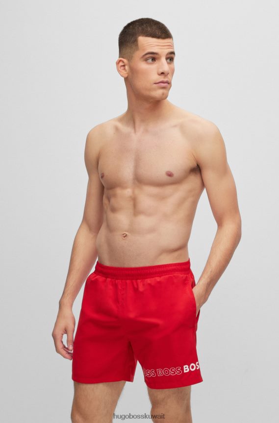 4TFNJN4576 أحمر Hugo Boss شورت سباحة من مادة معاد تدويرها من Hugo مع شعارات متكررة باللون الأحمر