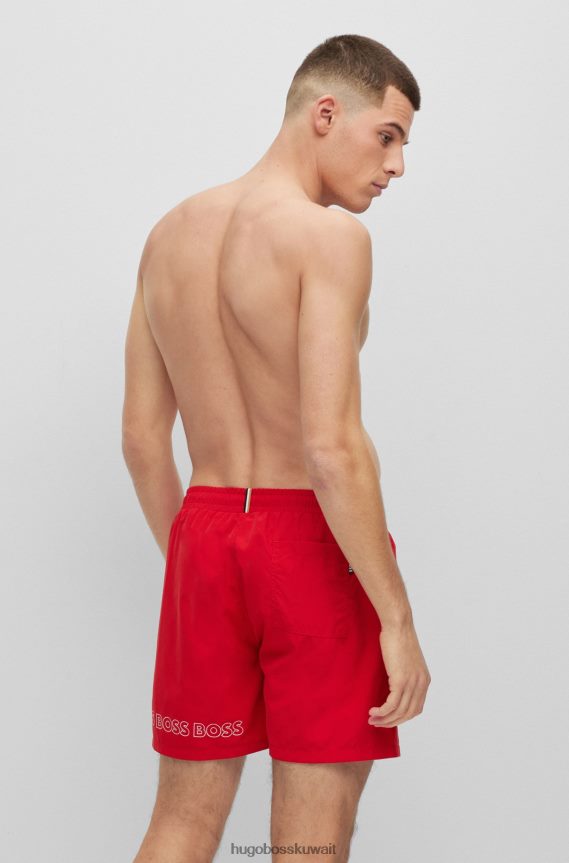 4TFNJN4576 أحمر Hugo Boss شورت سباحة من مادة معاد تدويرها من Hugo مع شعارات متكررة باللون الأحمر