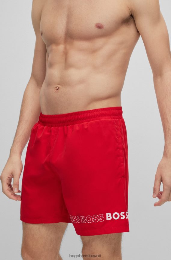 4TFNJN4576 أحمر Hugo Boss شورت سباحة من مادة معاد تدويرها من Hugo مع شعارات متكررة باللون الأحمر
