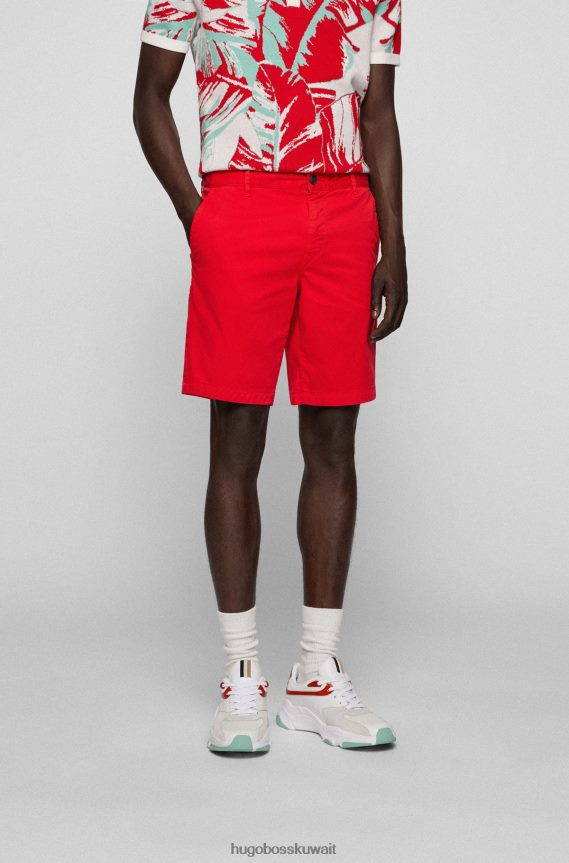 4TFNJN4579 أحمر Hugo Boss شورت بقصّة ضيّقة من نسيج التويل القطني المطاطي باللون الأحمر هوغو