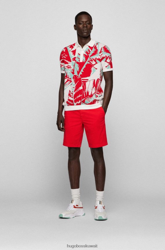 4TFNJN4579 أحمر Hugo Boss شورت بقصّة ضيّقة من نسيج التويل القطني المطاطي باللون الأحمر هوغو
