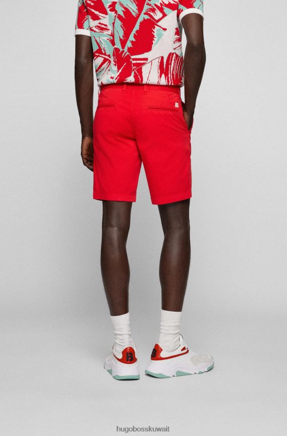 4TFNJN4579 أحمر Hugo Boss شورت بقصّة ضيّقة من نسيج التويل القطني المطاطي باللون الأحمر هوغو