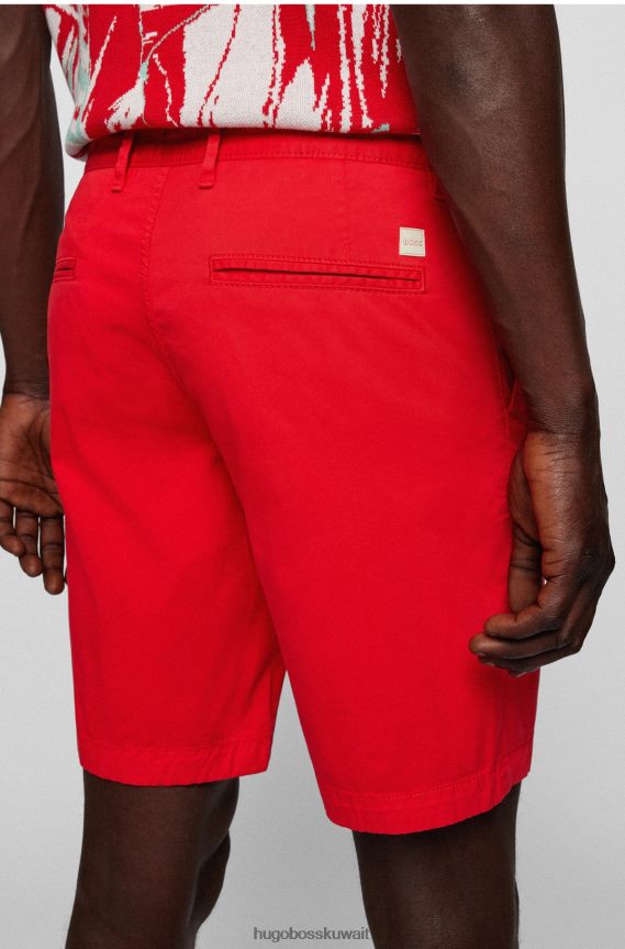 4TFNJN4579 أحمر Hugo Boss شورت بقصّة ضيّقة من نسيج التويل القطني المطاطي باللون الأحمر هوغو