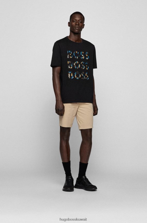 4TFNJN4583 البيج الفاتح Hugo Boss شورت بقصة ضيقة من نسيج التويل القطني المرن باللون البيج الفاتح