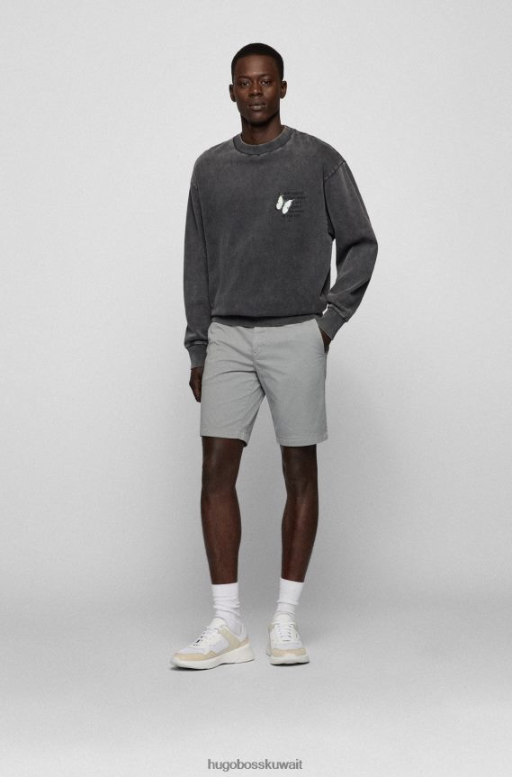 4TFNJN4584 رمادي Hugo Boss شورت رمادي بقصة ضيقة من نسيج التويل القطني المطاطي