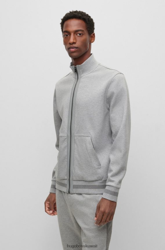 4TFNJN4585 فضة Hugo Boss سويت شيرت بسحاب من مزيج القطن مع حرير هوغو الفضي