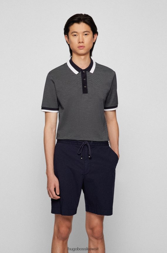 4TFNJN4586 أزرق غامق Hugo Boss قميص بولو بقصة ضيقة من الحرير والقطن من هوغو باللون الأزرق الداكن مع هيكل فقاعي