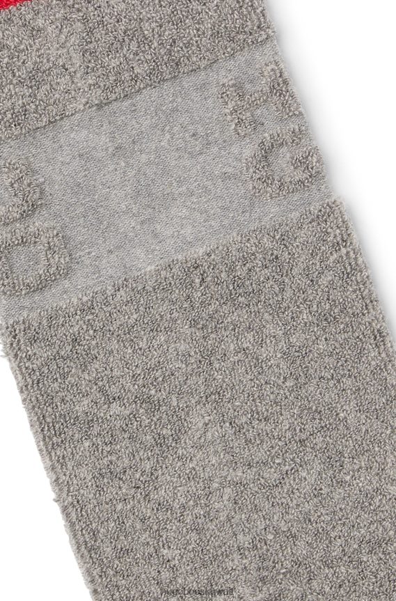 4TFNJN4596 رمادي Hugo Boss جوارب منزلية من مزيج القطن مع شعارات مكدسة باللون الرمادي