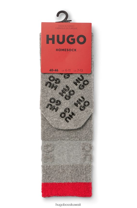 4TFNJN4596 رمادي Hugo Boss جوارب منزلية من مزيج القطن مع شعارات مكدسة باللون الرمادي