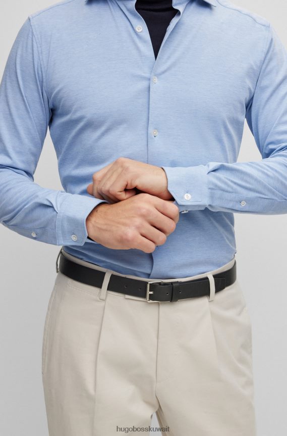4TFNJN4597 أزرق فاتح Hugo Boss قميص أزرق فاتح بقصة ضيقة من مزيج القطن