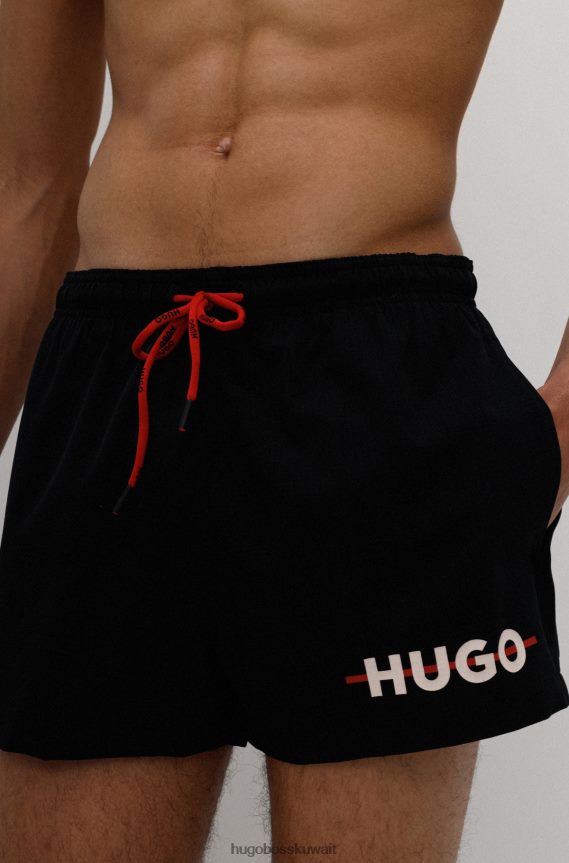 4TFNJN4598 أسود Hugo Boss شورت سباحة بشعار الماركة مصنوع من مادة معاد تدويرها سريعة الجفاف باللون الأسود Hugo