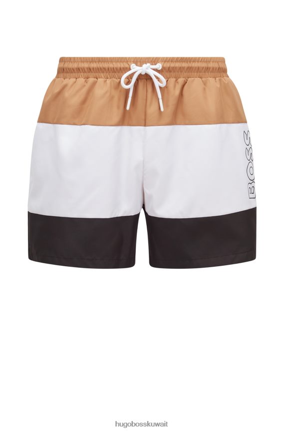 4TFNJN4603 اللون البيج Hugo Boss شورت سباحة مصنوع من مواد مُعاد تدويرها باللون البيج مع شريط هوغو ملون