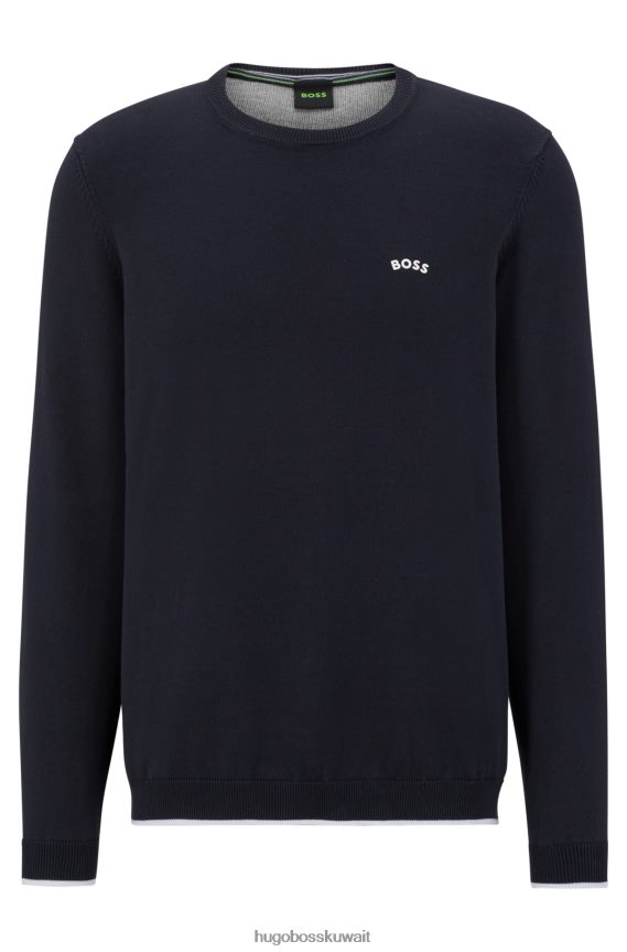 4TFNJN4608 أزرق غامق Hugo Boss سترة Hugo من القطن العضوي بقصة عادية مع شعار منحني باللون الأزرق الداكن