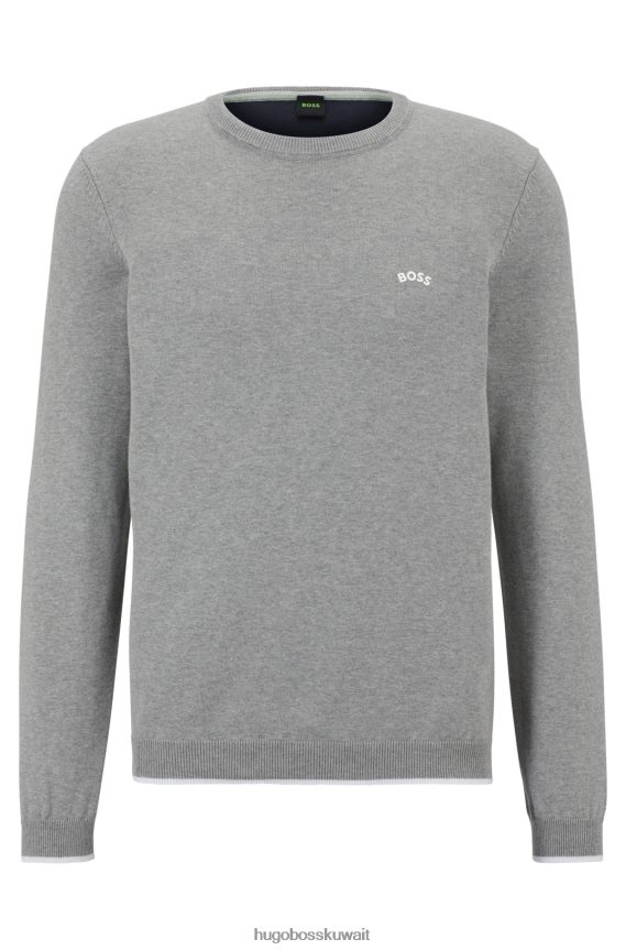 4TFNJN4609 رمادي فاتح Hugo Boss سترة من القطن العضوي بقصة عادية مع شعار منحني باللون الرمادي الفاتح