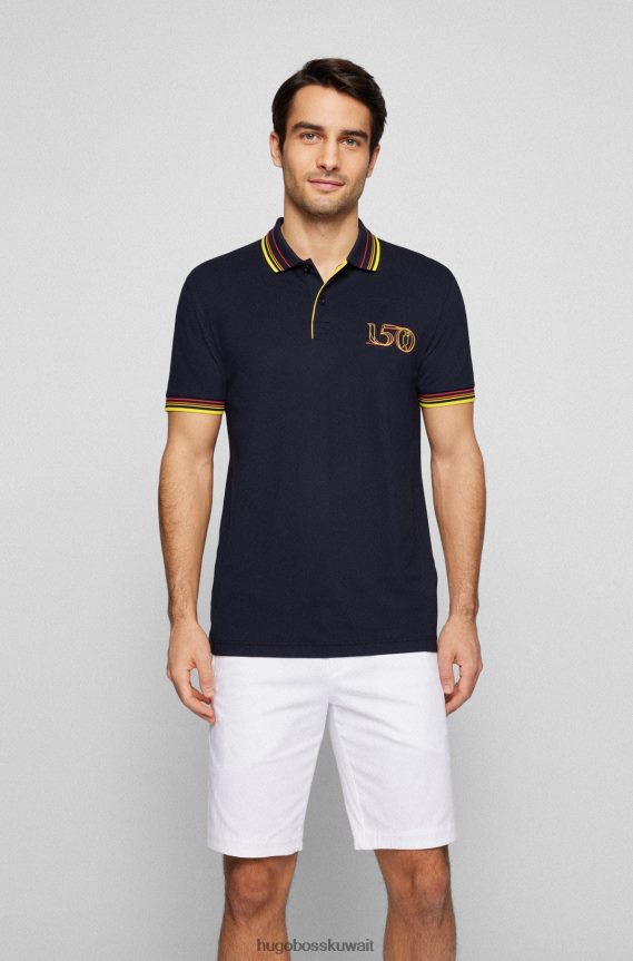 4TFNJN4613 أزرق غامق Hugo Boss قميص بولو من مزيج القطن باللون الأزرق الداكن من Hugo مع عمل فني بريطاني مفتوح