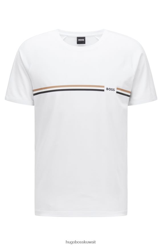 4TFNJN4615 أبيض Hugo Boss تي شيرت داخلي من مزيج القطن مع شريط أبيض مميز من هوغو