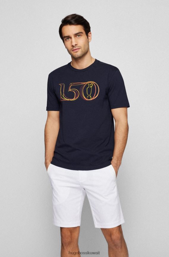 4TFNJN4617 أزرق غامق Hugo Boss تي شيرت من القطن المطاطي مع عمل فني بريطاني مفتوح هوغو باللون الأزرق الداكن