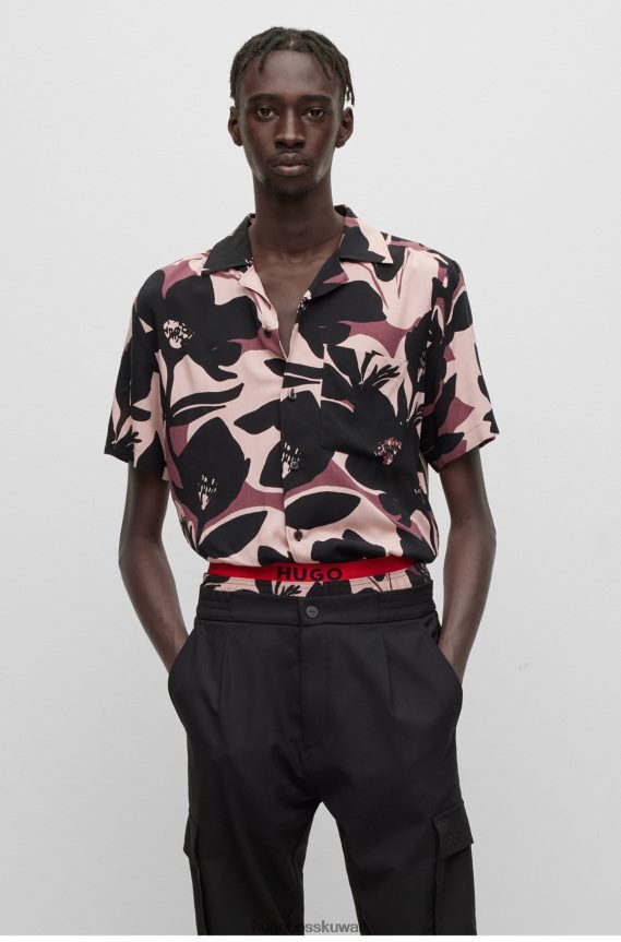 4TFNJN4620 وردي فاتح Hugo Boss قميص Hugo مريح باللون الوردي الفاتح من قماش البوبلين المطبوع رقميًا