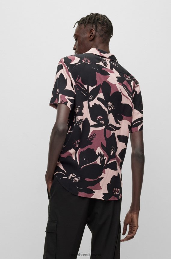 4TFNJN4620 وردي فاتح Hugo Boss قميص Hugo مريح باللون الوردي الفاتح من قماش البوبلين المطبوع رقميًا