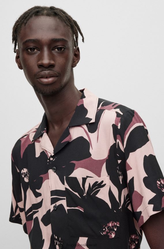 4TFNJN4620 وردي فاتح Hugo Boss قميص Hugo مريح باللون الوردي الفاتح من قماش البوبلين المطبوع رقميًا