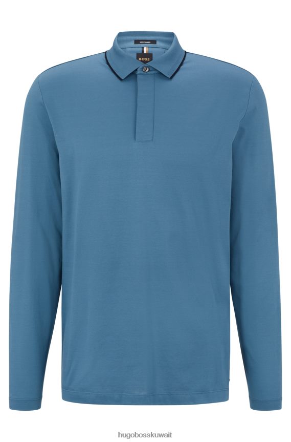 4TFNJN4621 أزرق Hugo Boss قميص بولو من قطن الجاكار المرسيري مع ياقة منظمة باللون الأزرق