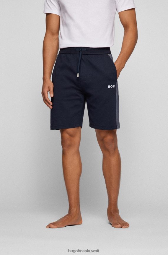 4TFNJN4623 أزرق غامق Hugo Boss شورت من مزيج القطن مع إدخالات متباينة وشعار هوغو باللون الأزرق الداكن