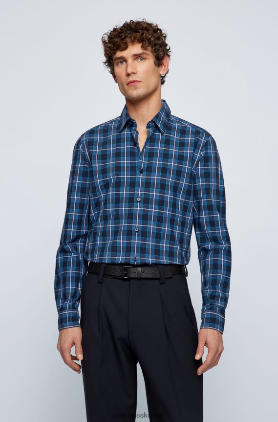 4TFNJN4625 أزرق غامق Hugo Boss قميص Hugo باللون الأزرق الداكن ذو المقاس العادي من قماش البوبلين المصنوع من القطن العضوي