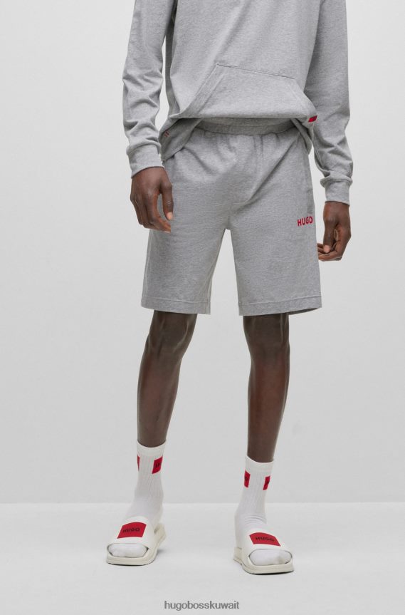 4TFNJN4626 رمادي Hugo Boss شورت هوغو من الجيرسي القطني المطاطي مع تفاصيل الشعار الأحمر باللون الرمادي