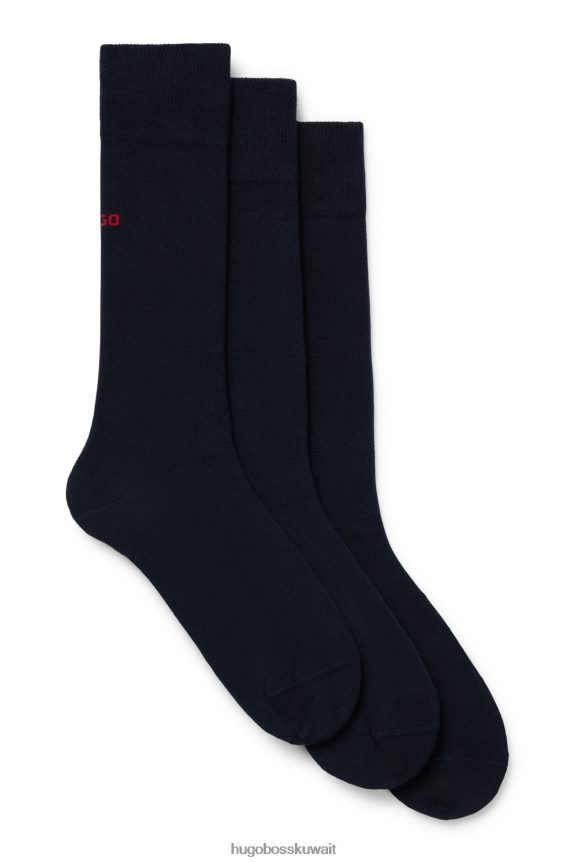 4TFNJN4628 أزرق غامق Hugo Boss أزرق داكن - حزمة من ثلاثة جوارب بطول عادي مع تفاصيل شعار Hugo