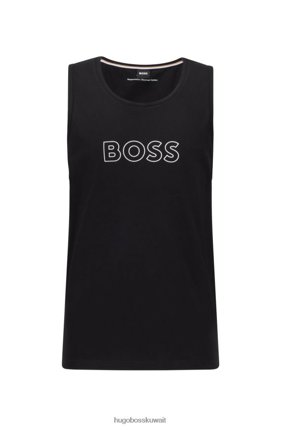 4TFNJN4634 أسود Hugo Boss قميص بدون أكمام بشعار أسود بعامل حماية من الأشعة فوق البنفسجية 50+ قطن هوغو