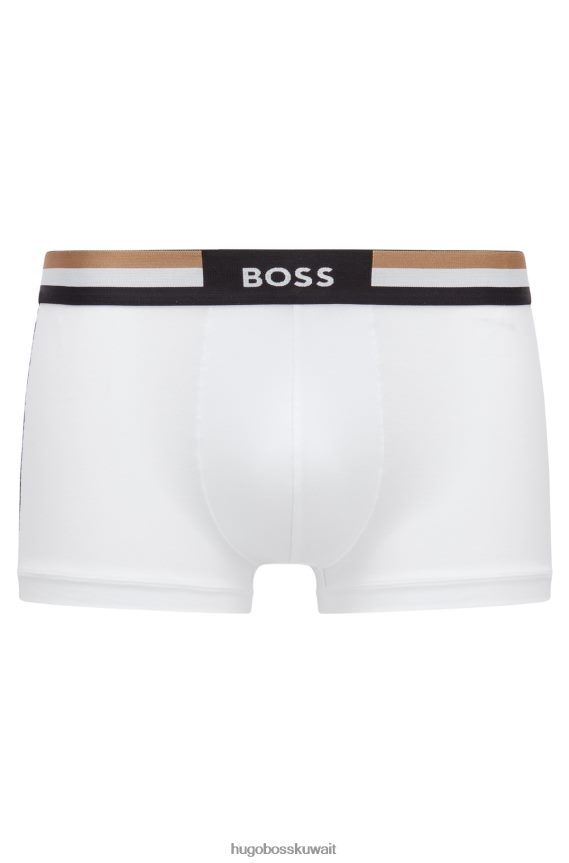 4TFNJN4635 أبيض Hugo Boss سروال من مزيج القطن مع حزام خصر مخطط باللون الأبيض