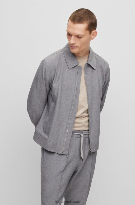 4TFNJN4638 فضة Hugo Boss سترة Hugo ذات المقاس النحيف مصنوعة من القماش المطاطي ذو الأنماط الدقيقة باللون الفضي