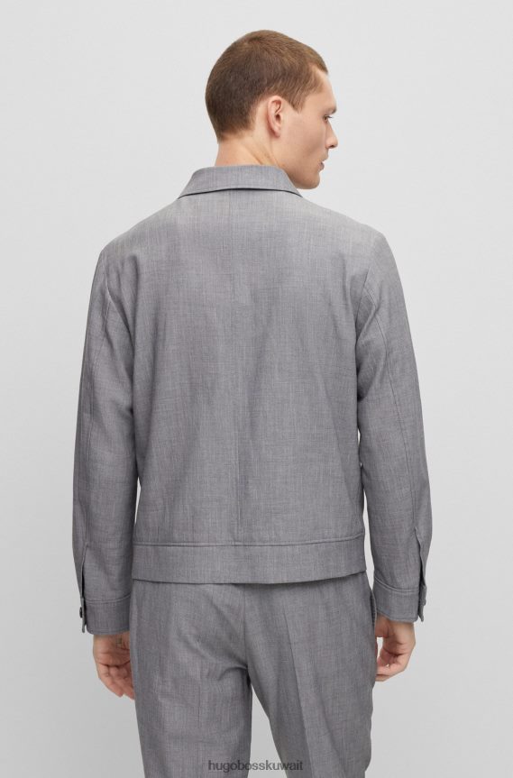 4TFNJN4638 فضة Hugo Boss سترة Hugo ذات المقاس النحيف مصنوعة من القماش المطاطي ذو الأنماط الدقيقة باللون الفضي