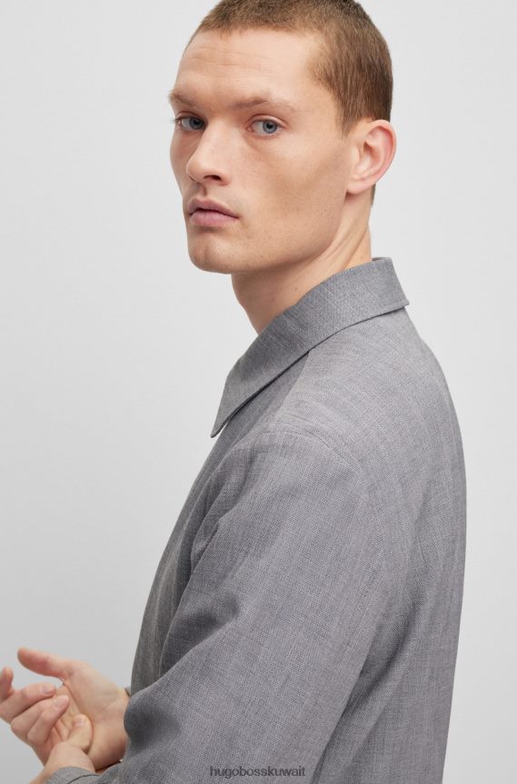 4TFNJN4638 فضة Hugo Boss سترة Hugo ذات المقاس النحيف مصنوعة من القماش المطاطي ذو الأنماط الدقيقة باللون الفضي