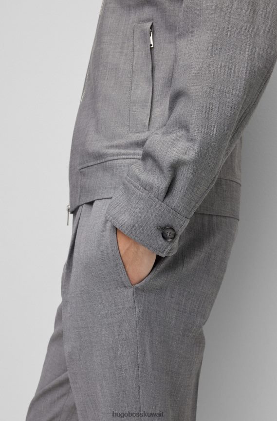 4TFNJN4638 فضة Hugo Boss سترة Hugo ذات المقاس النحيف مصنوعة من القماش المطاطي ذو الأنماط الدقيقة باللون الفضي
