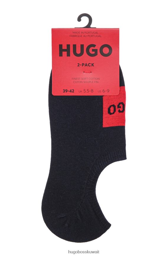 4TFNJN4642 أزرق غامق Hugo Boss حزمة من قطعتين من الجوارب غير المرئية باللون الأزرق الداكن مع رقعة شعار منسوجة