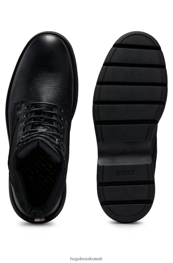 4TFNJN4644 أسود Hugo Boss حذاء Hugo الهجين نصف مصنوع من الجلد المحبب مع شريط خلفي أسود مميز