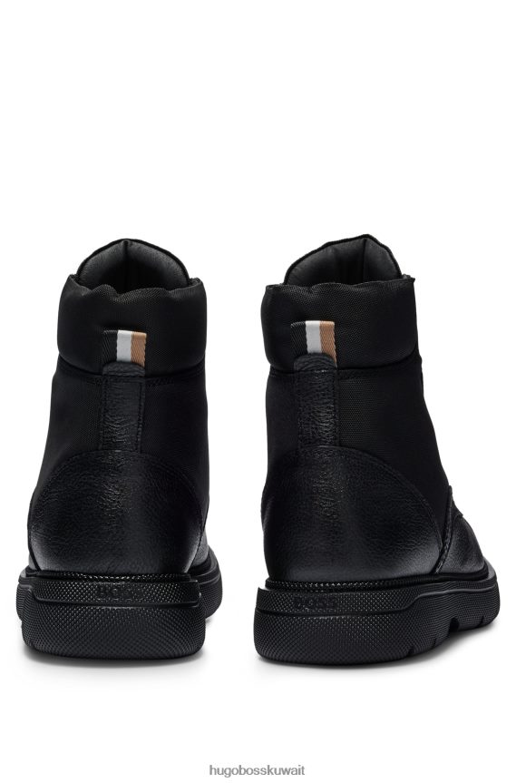 4TFNJN4644 أسود Hugo Boss حذاء Hugo الهجين نصف مصنوع من الجلد المحبب مع شريط خلفي أسود مميز