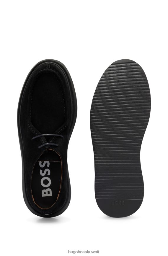 4TFNJN4645 أسود Hugo Boss حذاء برباط من جلد الغزال الناعم باللون الأسود