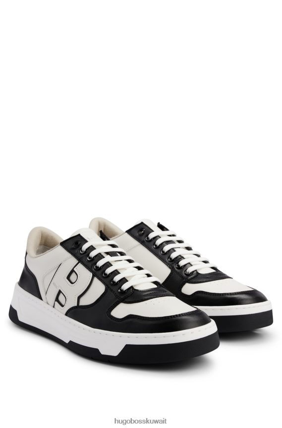 4TFNJN4649 أبيض أسود Hugo Boss حذاء رياضي هوغو برباط ونعل أبيض مصنوع من جلد نابا الصناعي