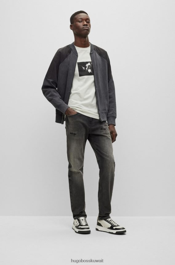 4TFNJN4649 أبيض أسود Hugo Boss حذاء رياضي هوغو برباط ونعل أبيض مصنوع من جلد نابا الصناعي